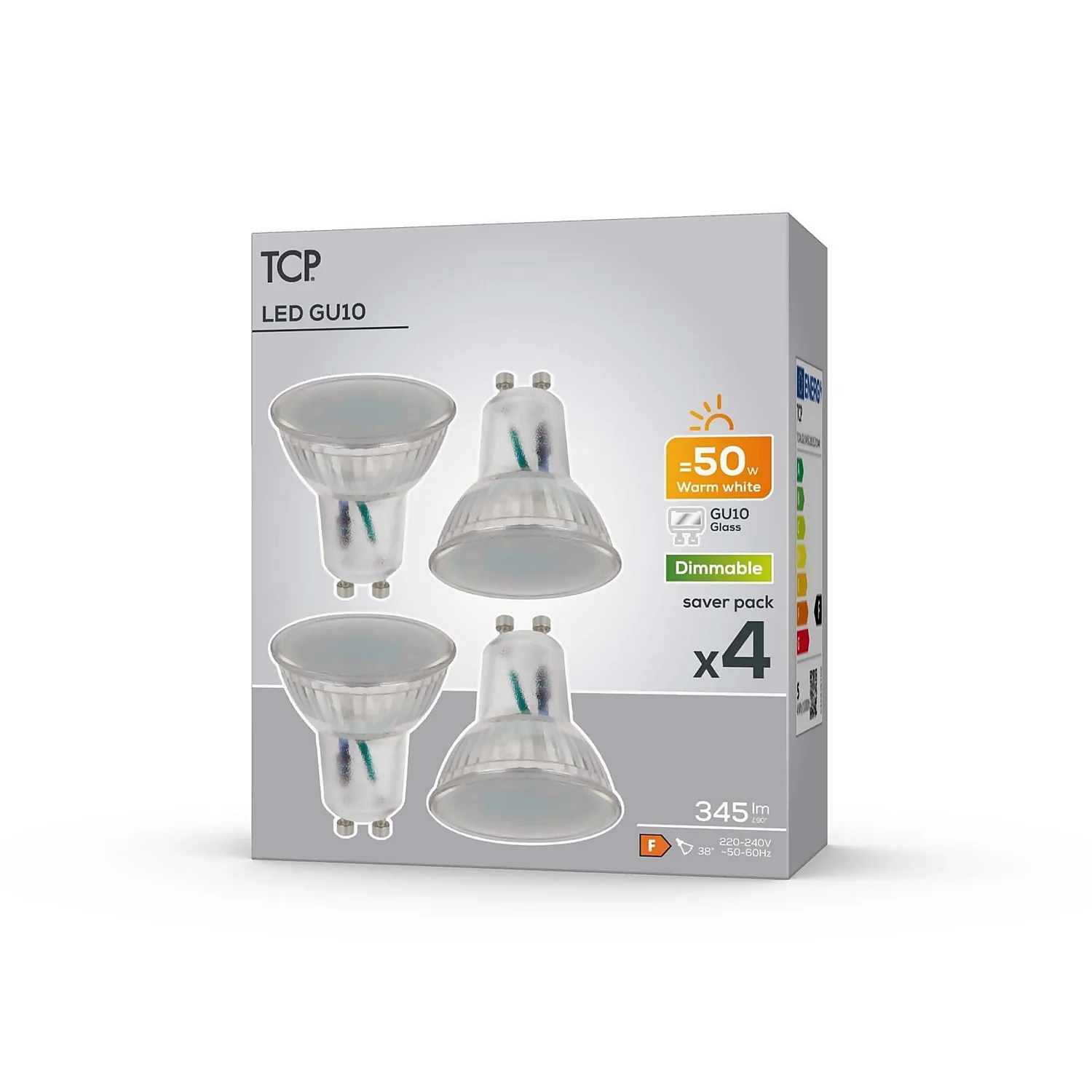 TCP LED Glass GU10 50W Warm Dimmable Light Bulb - 4 Pack 4 TCP LED Glass GU10 50W Warm Dimmable Light Bulb - 4 Pack - Image 2