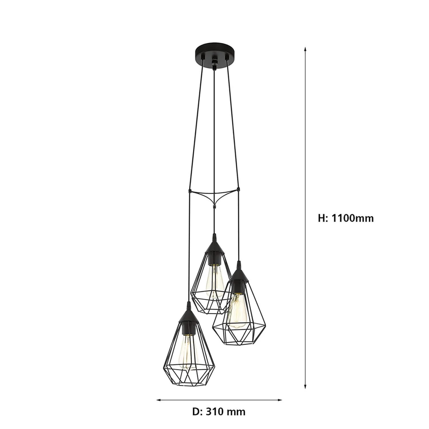 Eglo Tarbes 3 Light Cluster Pendant Light - Black 6 Eglo Tarbes 3 Light Cluster Pendant Light - Black - Image 4