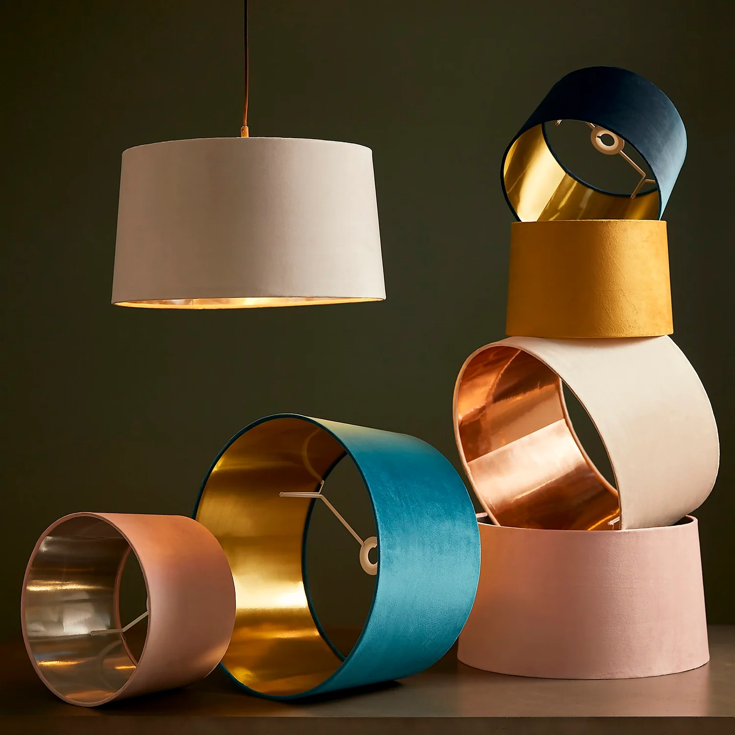 House Beautiful Samet Velvet Drum Shade - Champagne - 45cm 4 House Beautiful Samet Velvet Drum Shade - Champagne - 45cm - Image 2