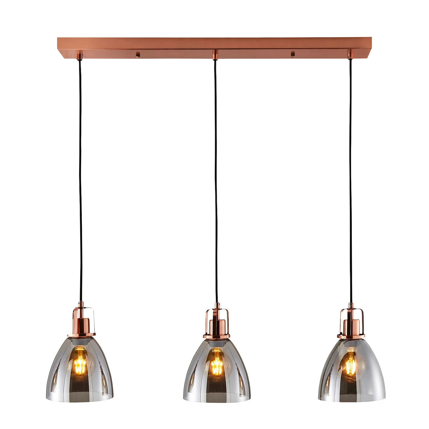 Decan 3 Light Diner Pendant - Smoke & Copper 4 Decan 3 Light Diner Pendant - Smoke & Copper - Image 2