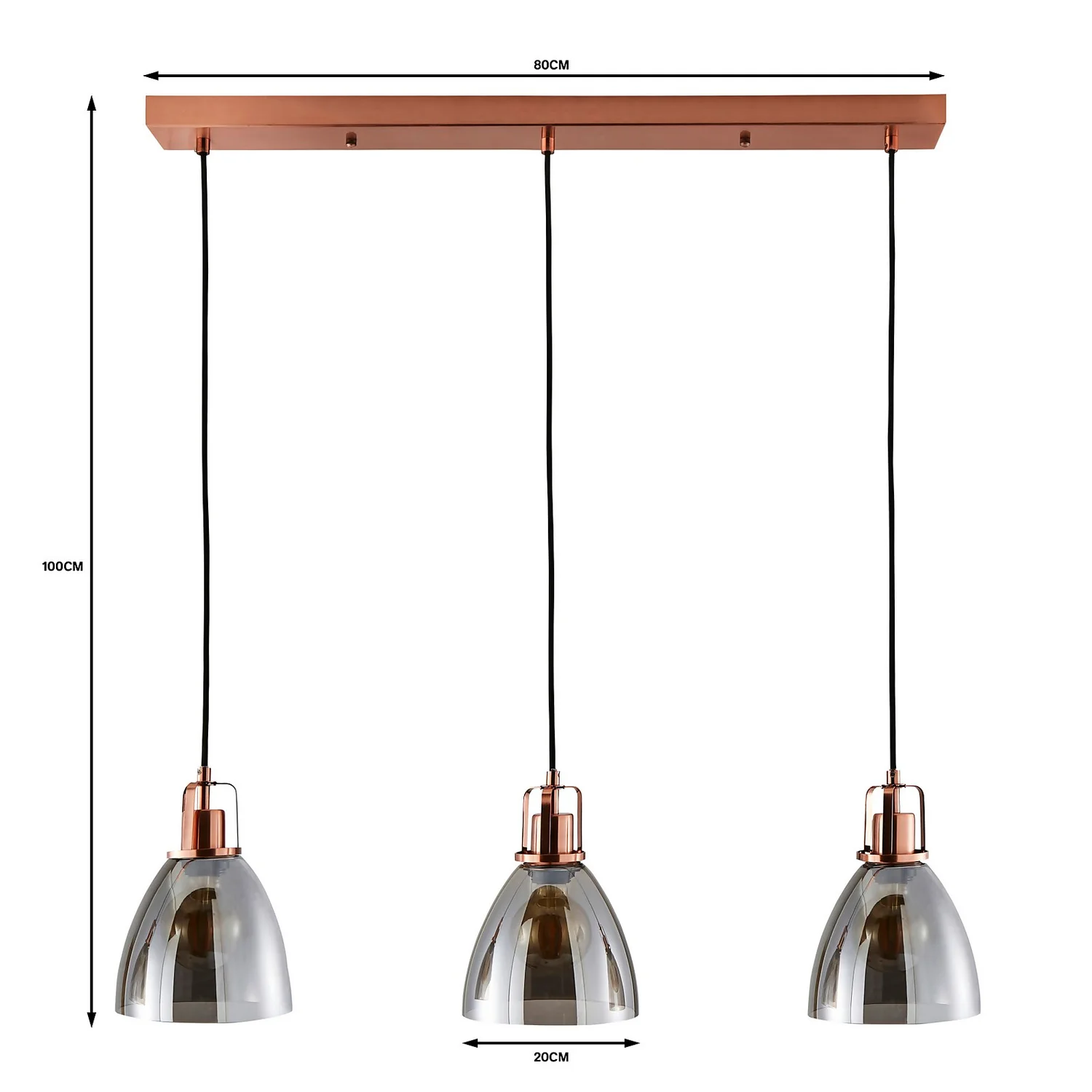 Decan 3 Light Diner Pendant - Smoke & Copper 7 Decan 3 Light Diner Pendant - Smoke & Copper - Image 5