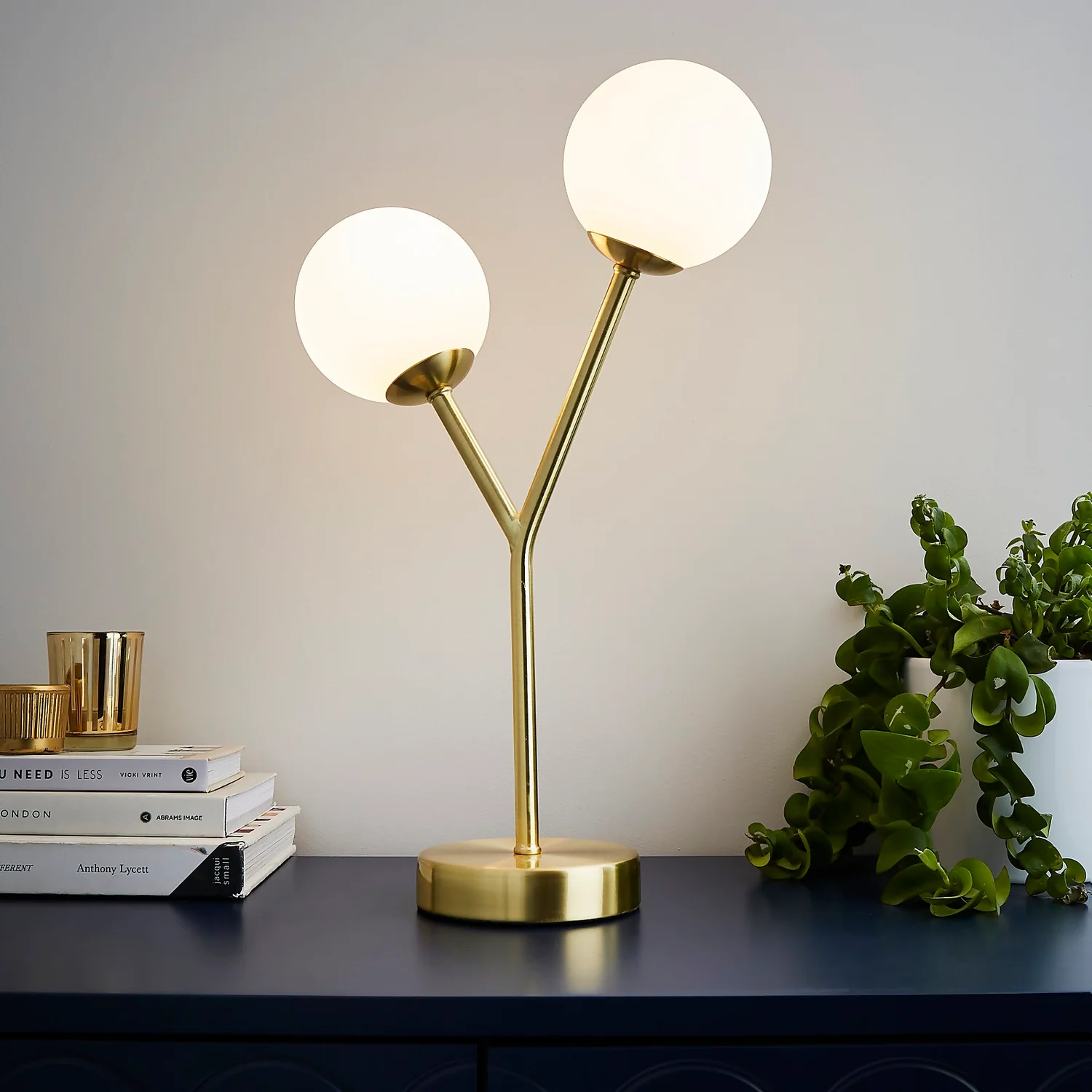 Orb 2 Light Table Lamp - Brass & Opal 3 Orb 2 Light Table Lamp - Brass & Opal