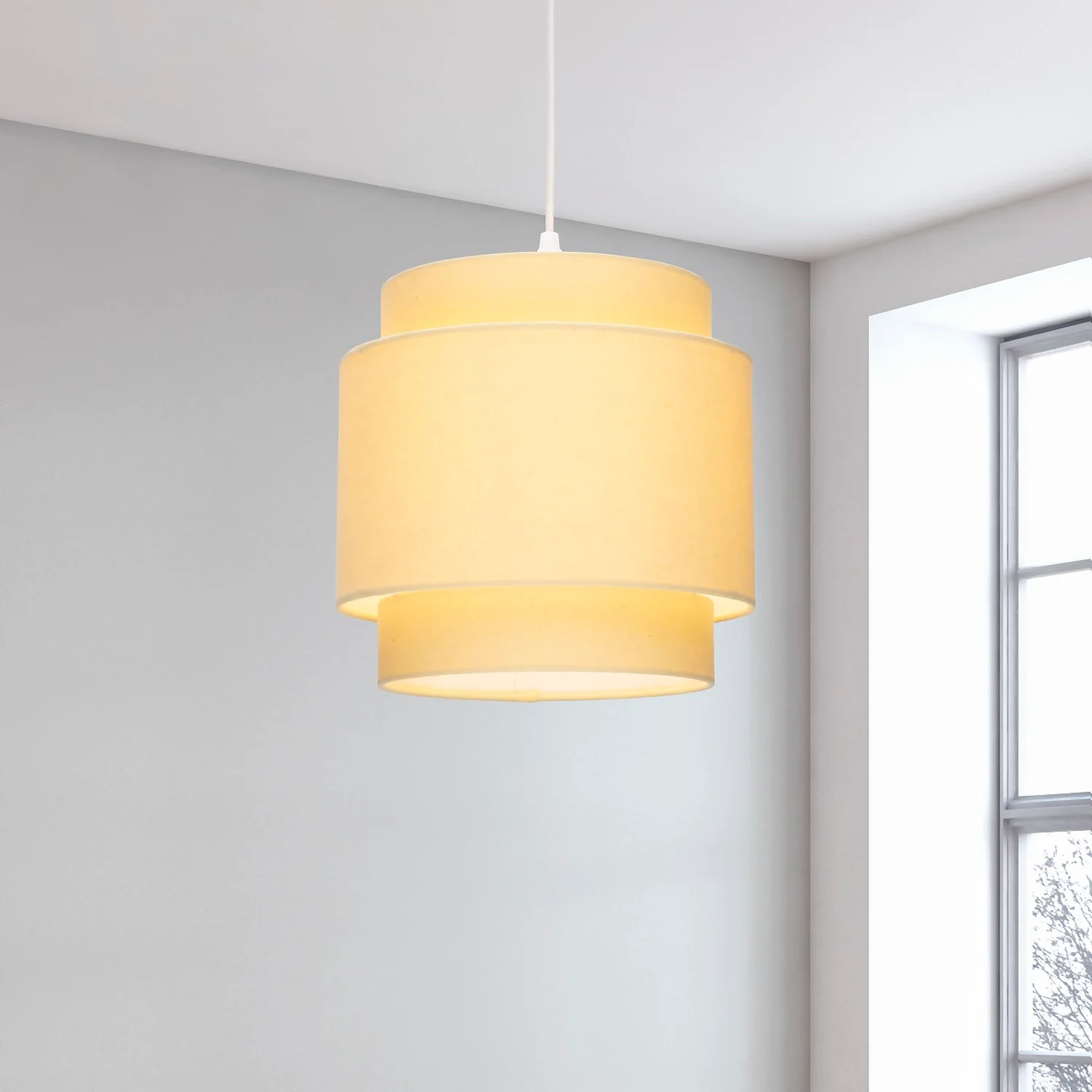 Finn Tier Drum Lemon Linen Shade - 25cm 3 Finn Tier Drum Lemon Linen Shade - 25cm