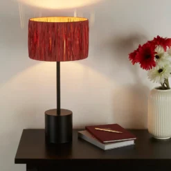 Raffia Table Lamp - Pink & Black -Luxe Light Shop 13525822 6394956834877017