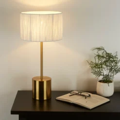 Raffia Table Lamp - White & Gold -Luxe Light Shop 13525827 2824956834876897