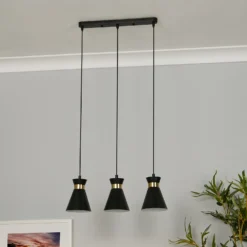 Balham 3 Light Diner Bar Light - Black & Brass -Luxe Light Shop 13528465 5015042091487986