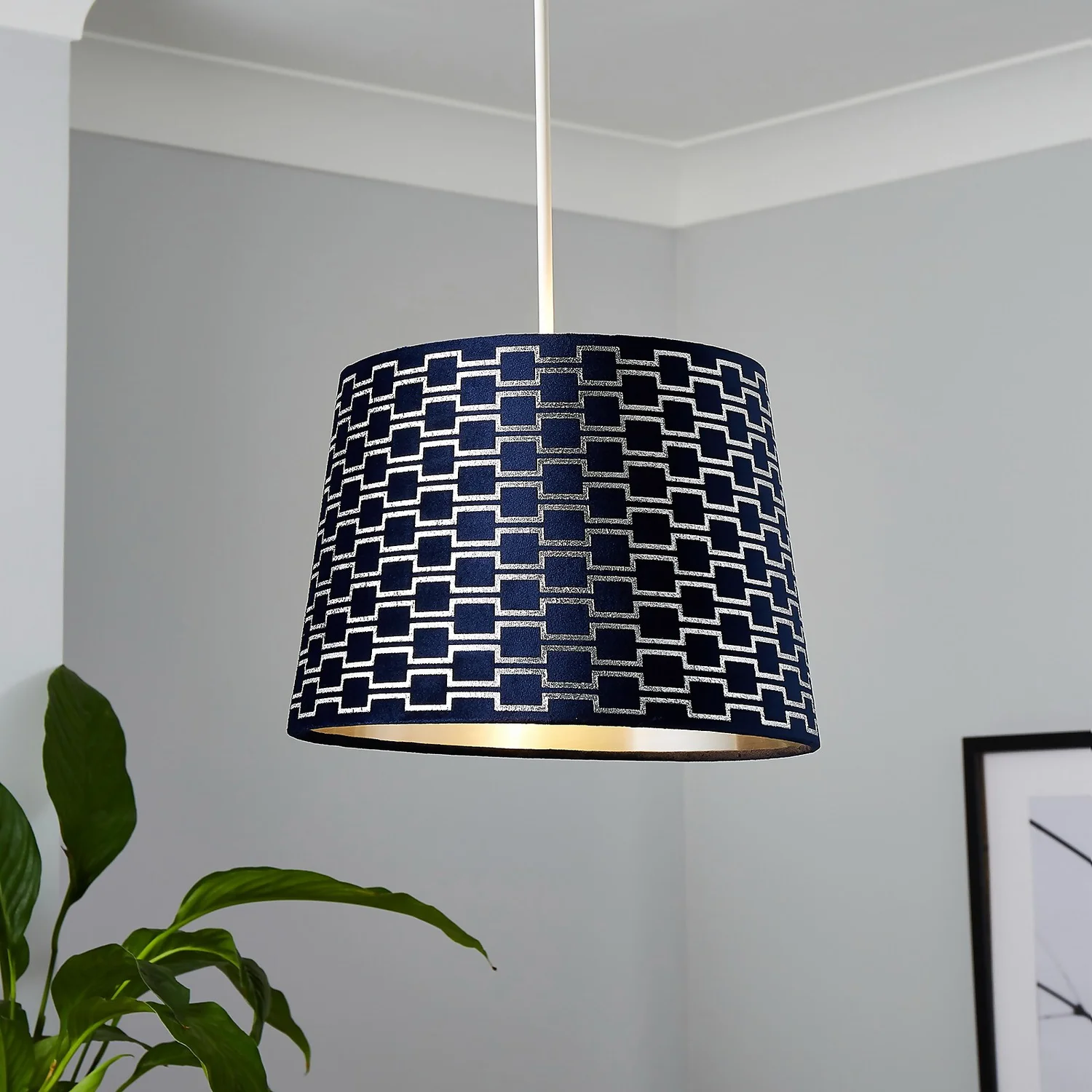 Mia Velvet 30cm Patterned Lamp Shade - Navy 3 Mia Velvet 30cm Patterned Lamp Shade - Navy