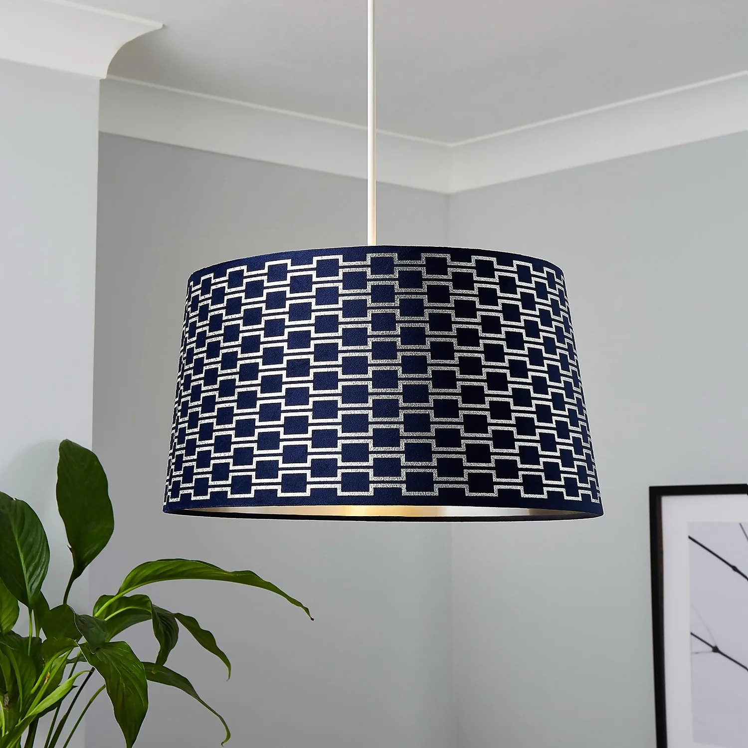 Mia Velvet 43cm Patterned Lamp Shade - Navy 3 Mia Velvet 43cm Patterned Lamp Shade - Navy