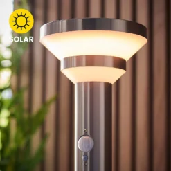 Halton 50cm Photocell & PIR Solar Outdoor Floor Light - Stainless Steel -Luxe Light Shop 13794246 1344957104317343