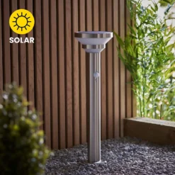 Halton 50cm Photocell & PIR Solar Outdoor Floor Light - Stainless Steel -Luxe Light Shop 13794246 4704957104287253