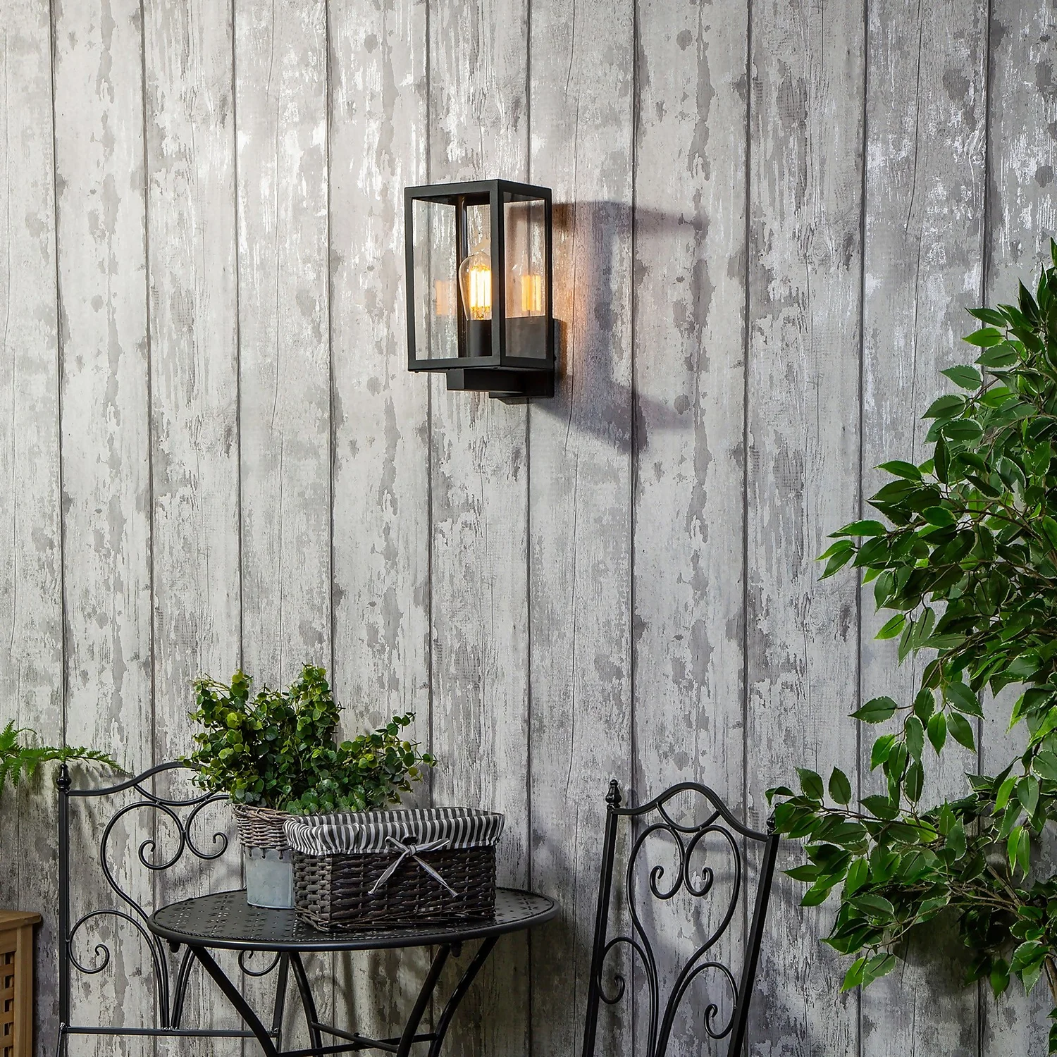 Hestia E27 Glass Panel Outdoor Box Lantern - Black 3 Hestia E27 Glass Panel Outdoor Box Lantern - Black