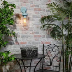 Kew Curved Arm E27 Outdoor Wall Light - Pale Blue -Luxe Light Shop 13924368 1914981979588091