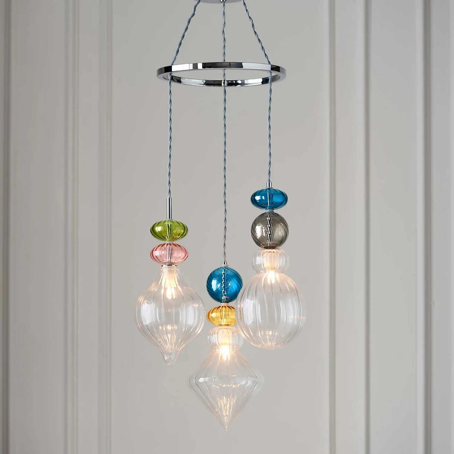 Elgin Cluster Pendant Ceiling Light - Multicoloured & Chrome 3 Elgin Cluster Pendant Ceiling Light - Multicoloured & Chrome