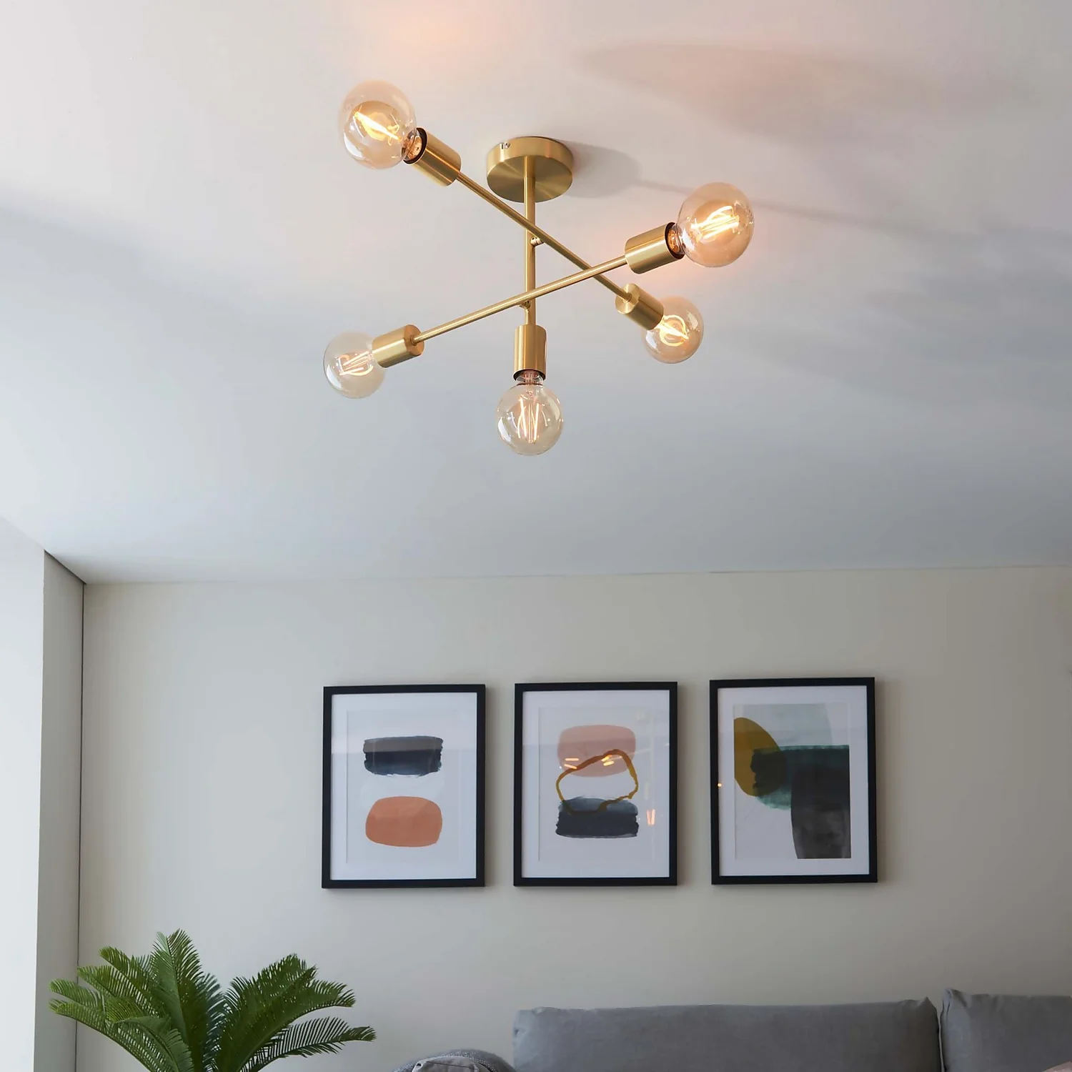 Logie Semi Flush Ceiling Light - Brass Effect 8 Logie Semi Flush Ceiling Light - Brass Effect - Image 6