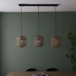 Saval 3 Lamp Pendant Diner Bar Light - Natural Bamboo -Luxe Light Shop 14301827 4775038439249934