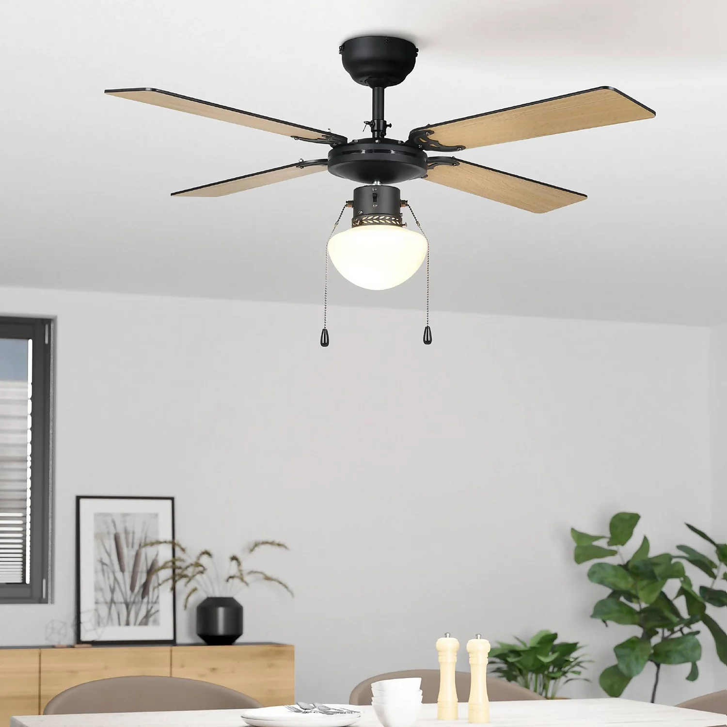 Eglo Fortaleza Ceiling Fan With Light - Matt Black & Wood 3 Eglo Fortaleza Ceiling Fan With Light - Matt Black & Wood